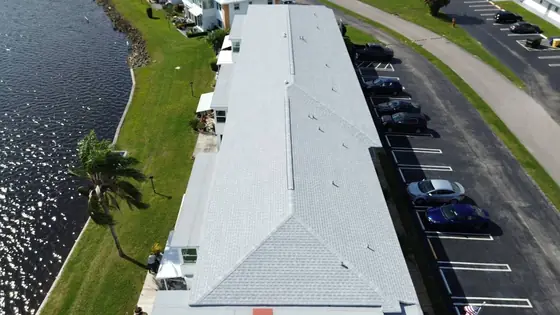 Roof in Boynton Beach put on by Ranger Roofing, drone photo from January 2025