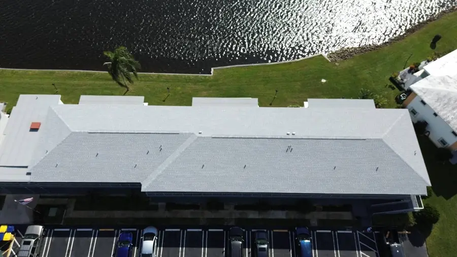 Roof in Boynton Beach put on by Ranger Roofing, drone photo from January 2025