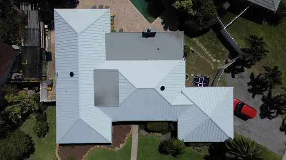 Roof in North Palm Beach put on by Ranger Roofing, drone photo from March 2025