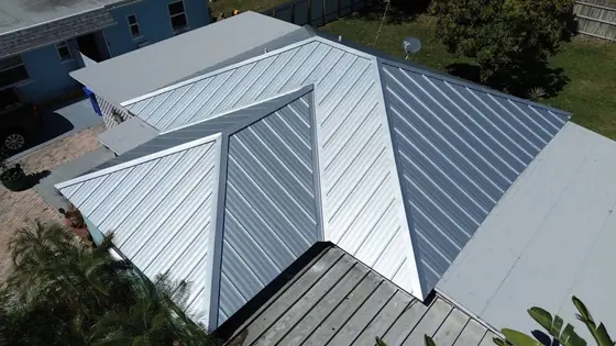 Roof in Lantana put on by Ranger Roofing, drone photo from March 2025