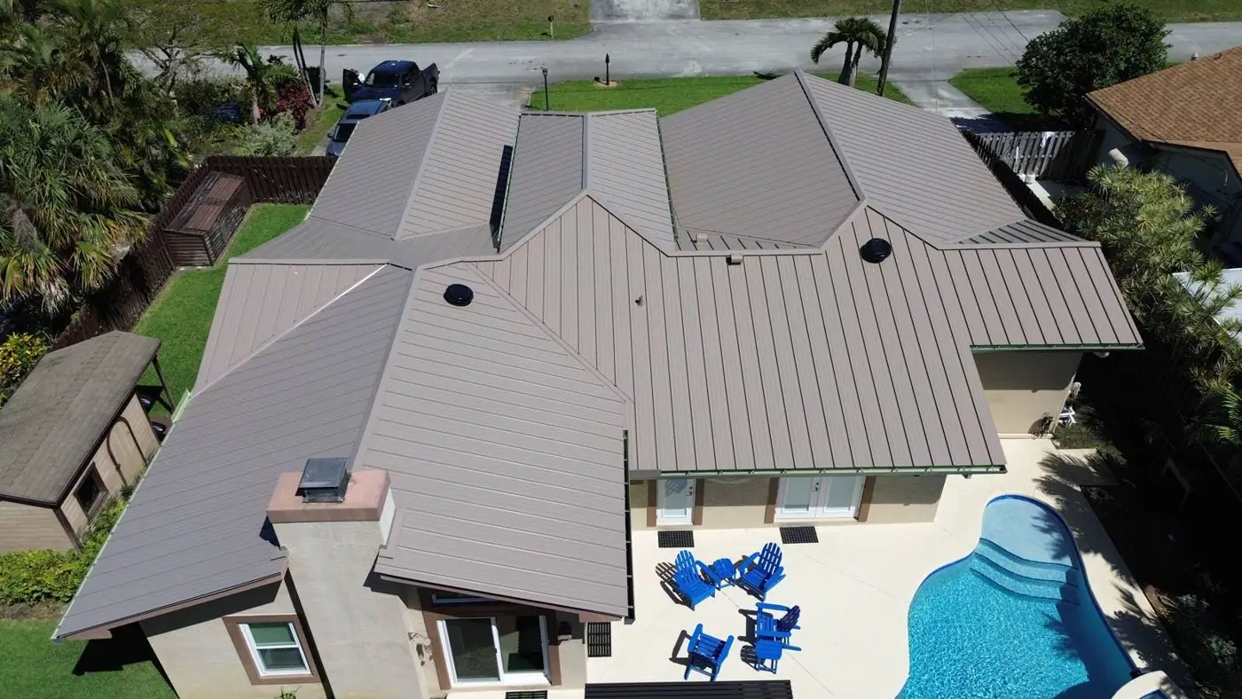 Roof in Palm Beach County put on by Ranger Roofing, drone photo from March 2025