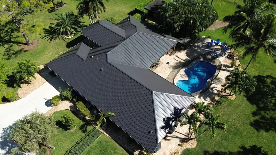 Roof in The Acreage put on by Ranger Roofing, drone photo from March 2025