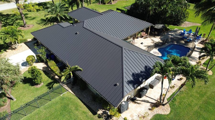 Roof in The Acreage put on by Ranger Roofing, drone photo from March 2025