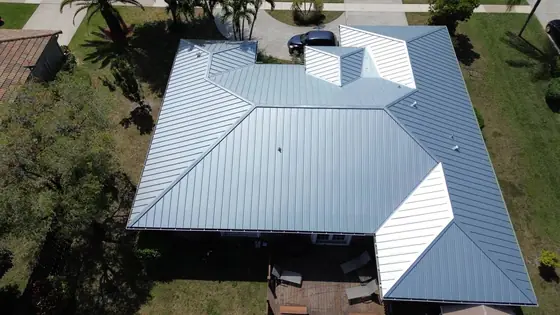 Roof in Wellington put on by Ranger Roofing, drone photo from March 2025