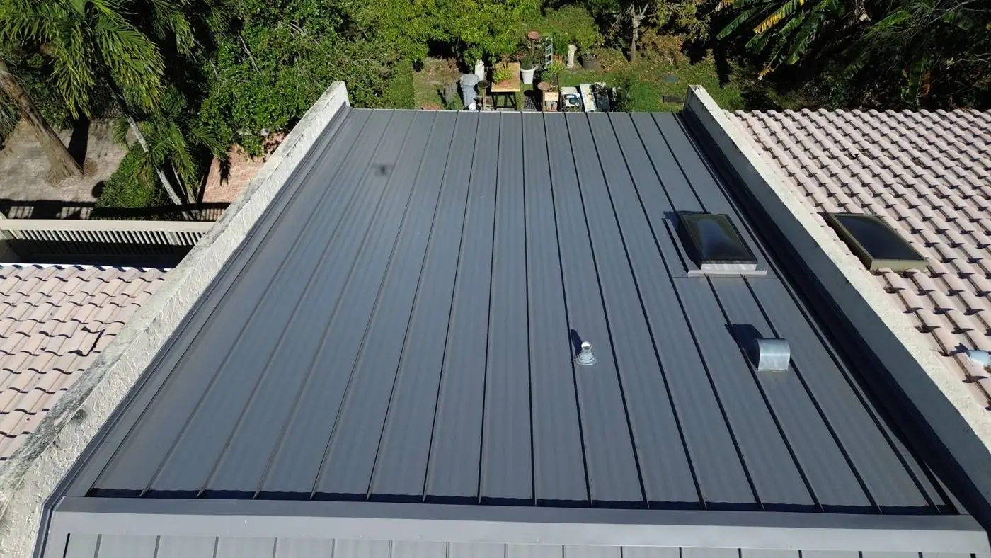 Roof in Wellington put on by Ranger Roofing, drone photo from March 2025