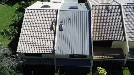 Roof in Wellington put on by Ranger Roofing, drone photo from March 2025