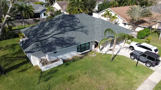 Roof in Wellington put on by Ranger Roofing, drone photo from February 2025
