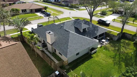 Roof in Wellington put on by Ranger Roofing, drone photo from February 2025