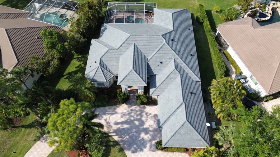 Roof in Wellington put on by Ranger Roofing, drone photo from March 2025