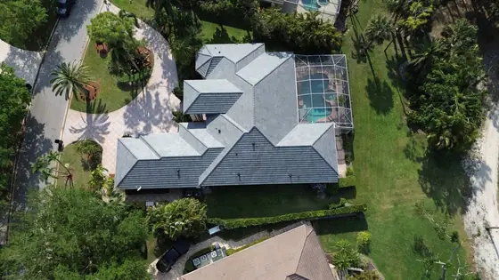 Roof in Wellington put on by Ranger Roofing, drone photo from March 2025