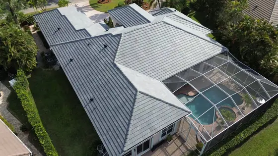 Roof in Wellington put on by Ranger Roofing, drone photo from March 2025